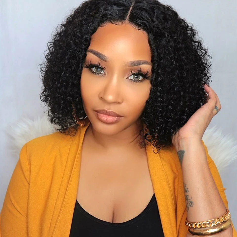 

Bob Brazilian Curly Human Hair Wigs 180 Density Jerry Curly Lace Frontal Human Hair Wigs 13x1 HD Transparent Lace Frontal Wigs