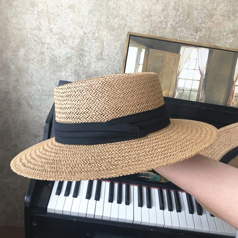 

2021 Hot Sale New Handmade Straw Beach Hat For Women Summer Panama Cap Fashion Concave Flat Sun Protection Visor Hats