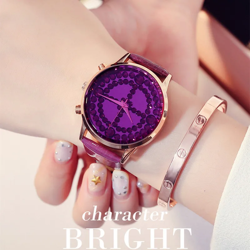 

Sparkly Colorful Crystals Watches for Women Patent Leather Strap Wrist watch Water Resistant Quartz Fashion Dress Watches 3ATM