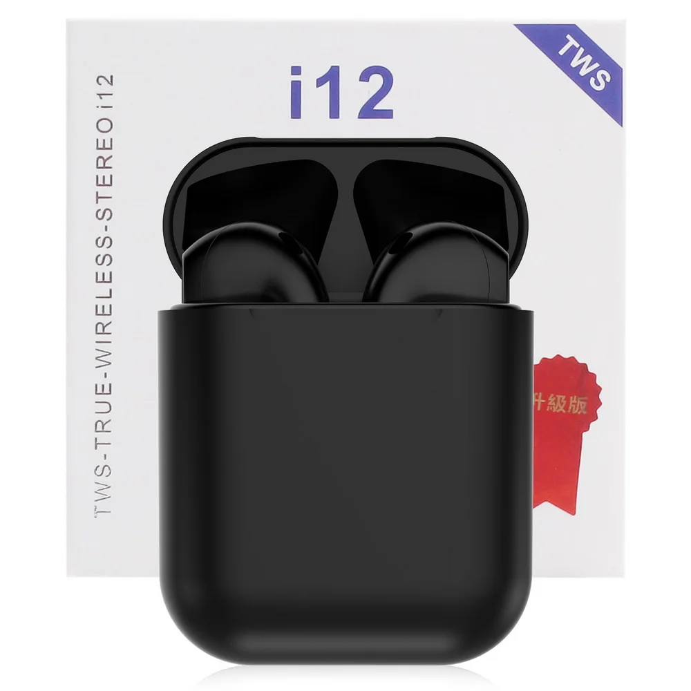 I12 TWS наушники беспроводные наушники Bluetooth 5,0 3D супер бас с микрофоном Поддержка ios и Android для iphone xiaomi huawei - Цвет: Черный
