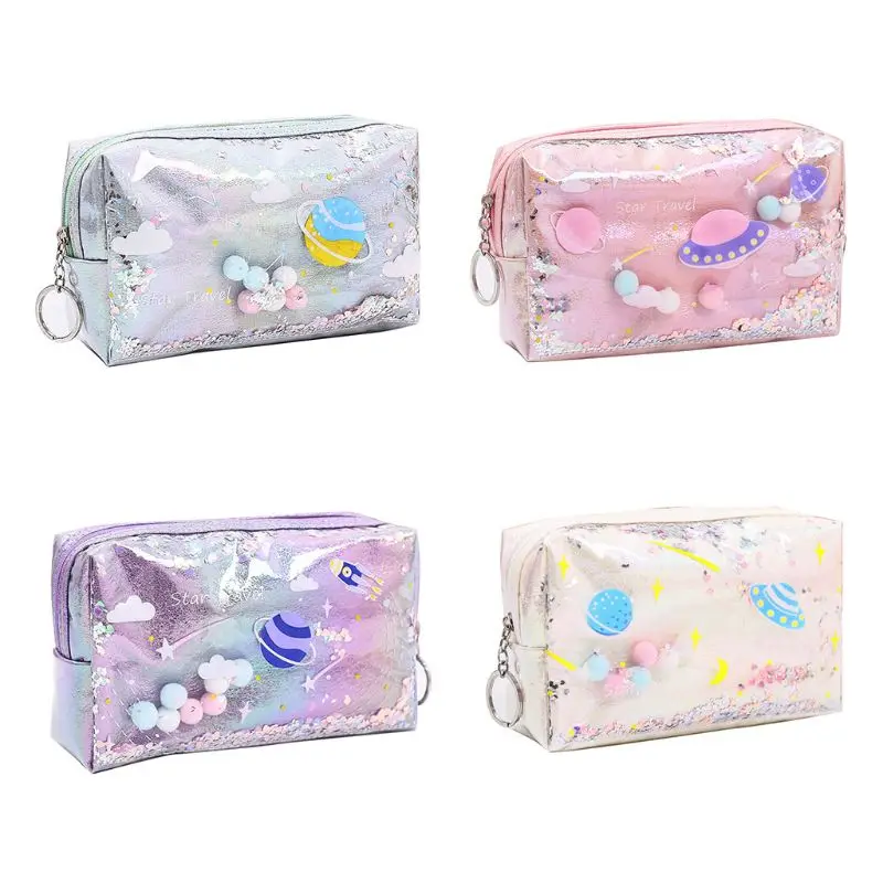 

Lovely Large Quicksand Planet Pencil Case Leather Pen Box Makeup Bag Girls Gift 32CA