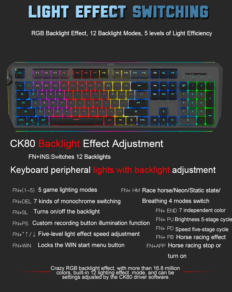 MOTOSPEED CK80 Механическая игровая клавиатура RGB USB Проводная профессиональная клавиатура с подсветкой антипривидная для настольного ПК геймера