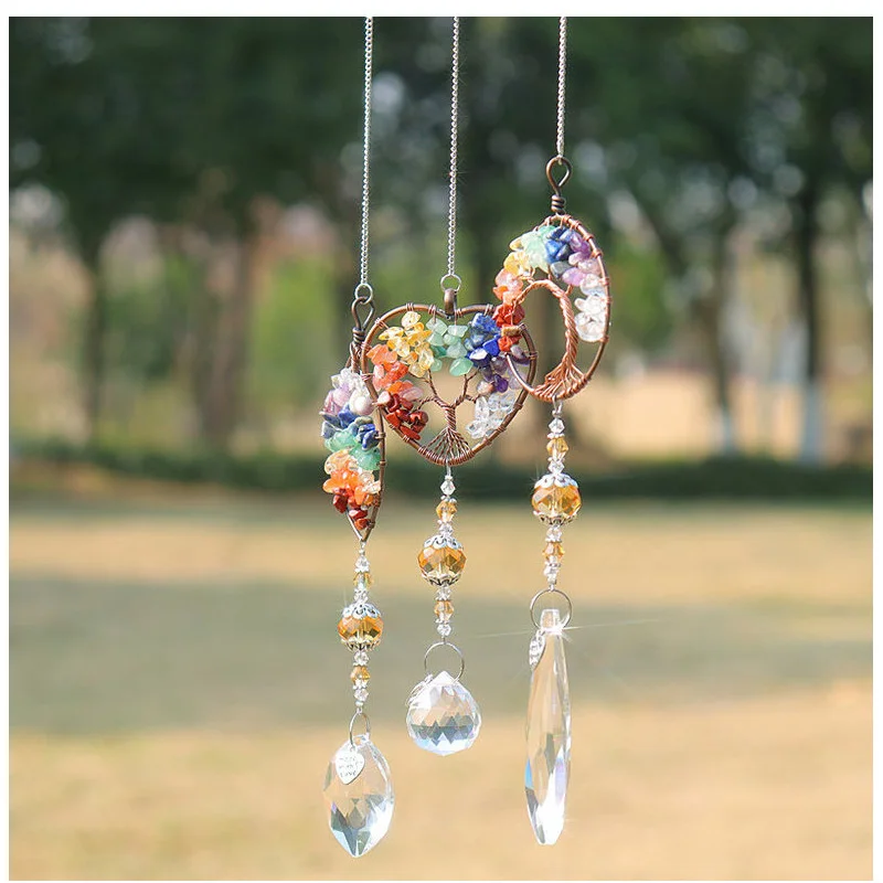 

Crystal Prism Hanging Pendant Life Tree Stone Beads Pendant Craft Chain Hanging Rainbow Window Curtain Chandelier Home Decor