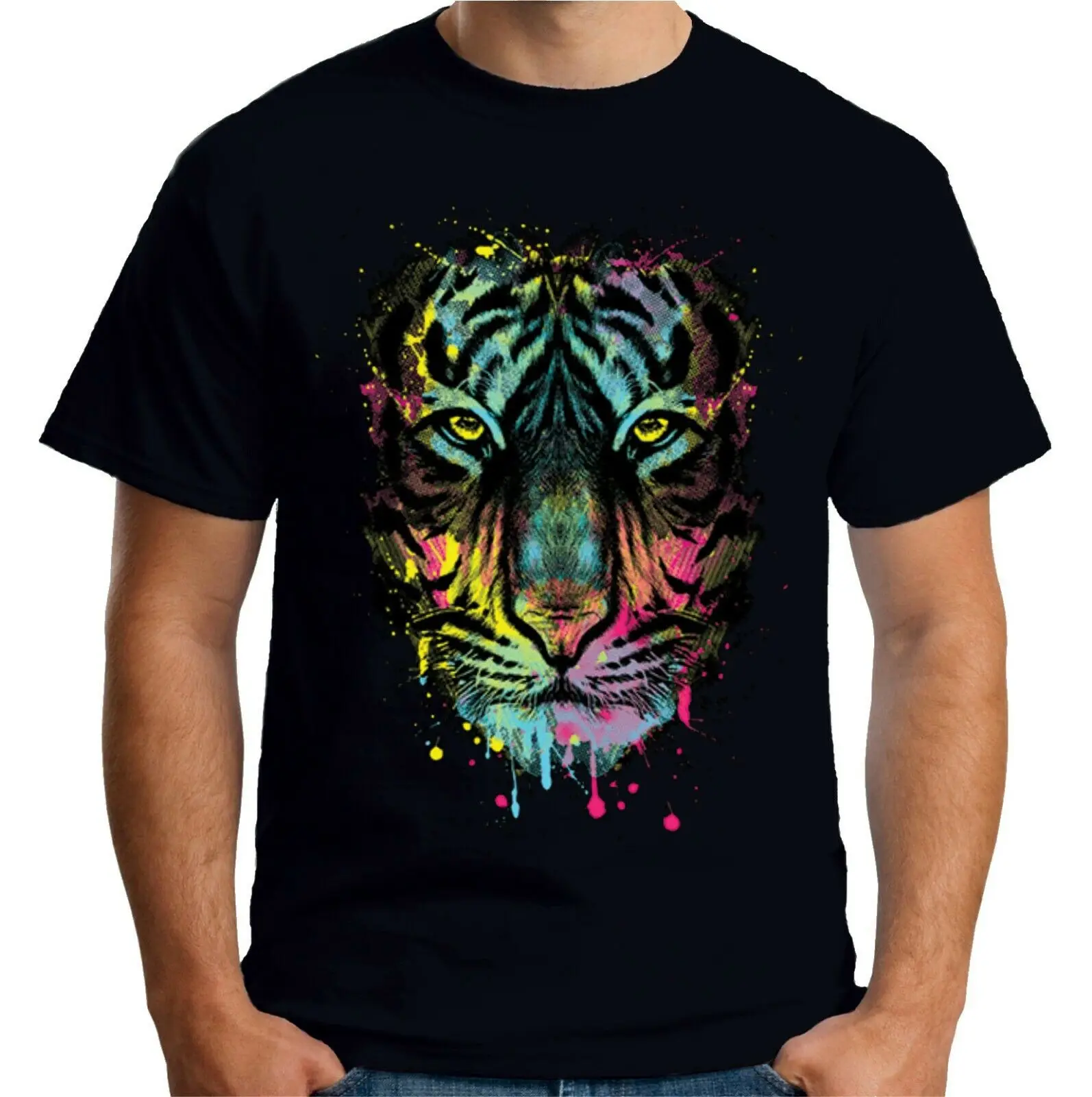 Мужские футболки с принтом Футболка Fierce Psychedelic Tiger красочный жуткий пугающий
