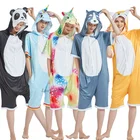 Летняя Пижама-кигуруми с мультяшным рисунком, пижама в виде животных, женские комбинезоны в виде единорога для взрослых, одежда для сна, комбинезон с капюшоном, пижама в виде кошки, лисы, панды