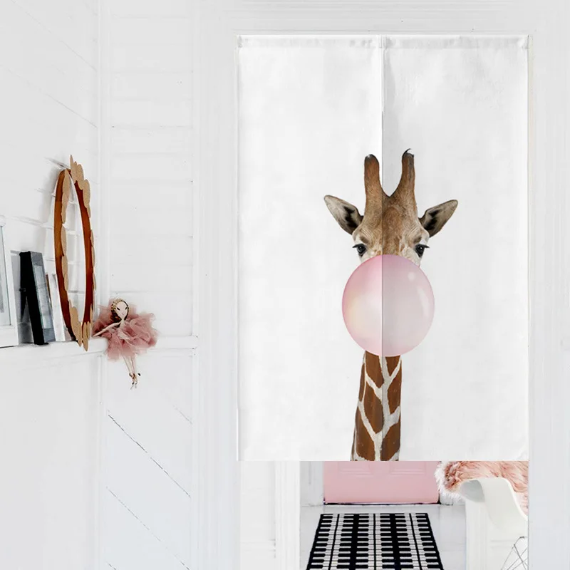 

Japanese Linen Fabric Noren Door Curtain Decoration ins Animals Pattern Kitchen Hanging Curtain Bedroom Doorway Screen Curtains