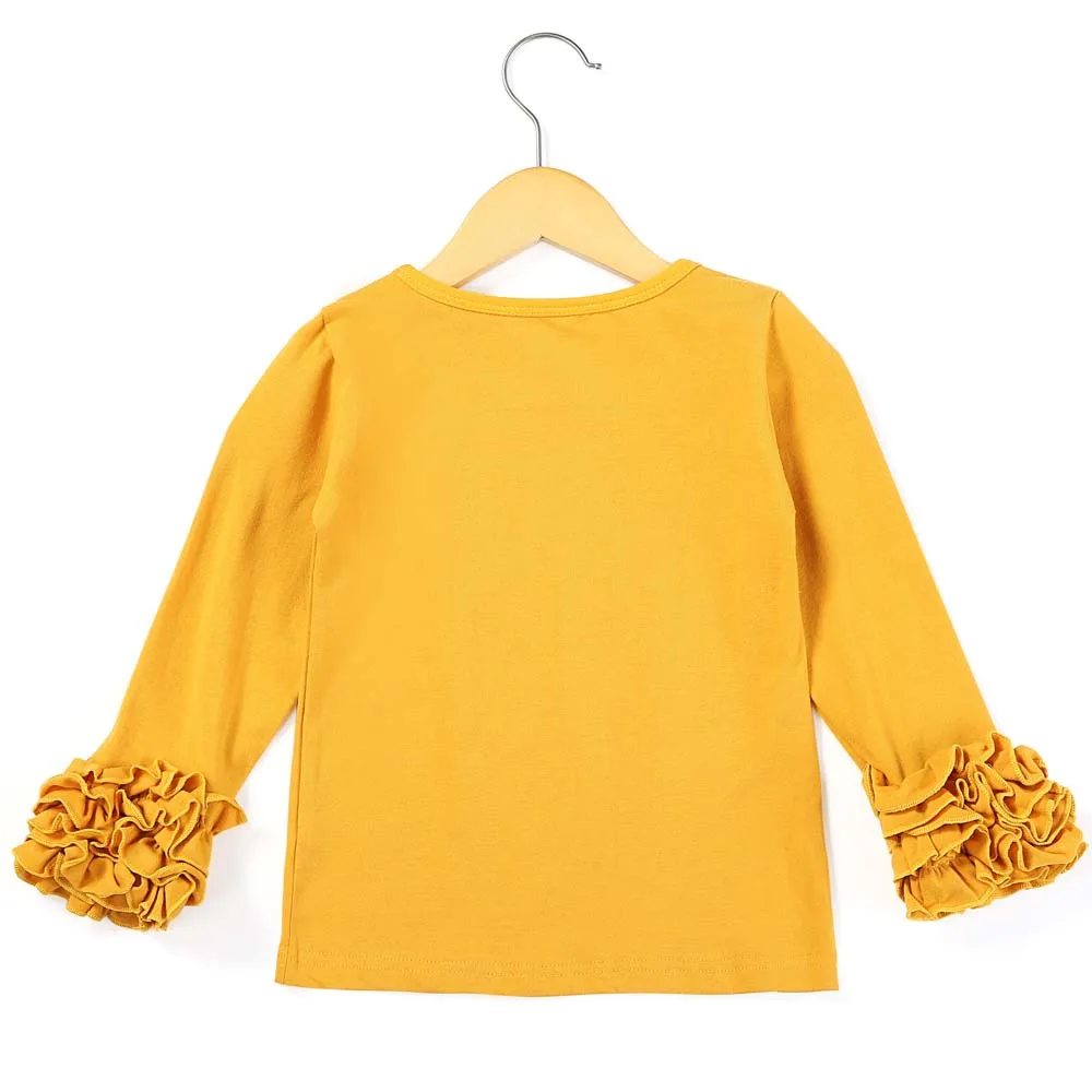 

100% cotton Icing Ruffle Shirts girls 8years plain classic tee shirt boutique children clothes girls tops long sleeve kids tee