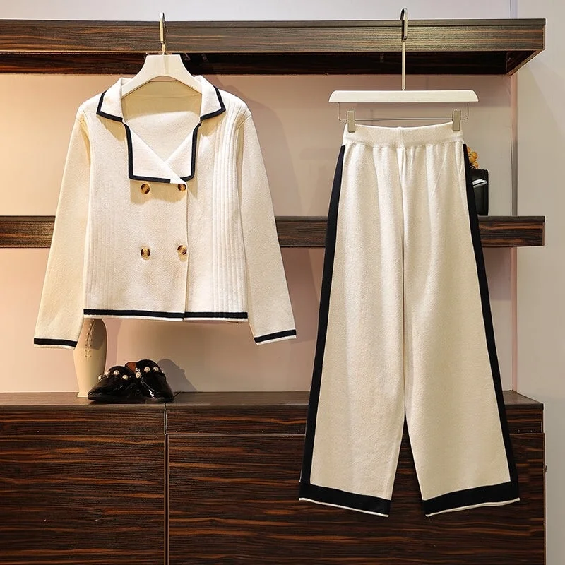 

Women Knit wide leg pants suit set