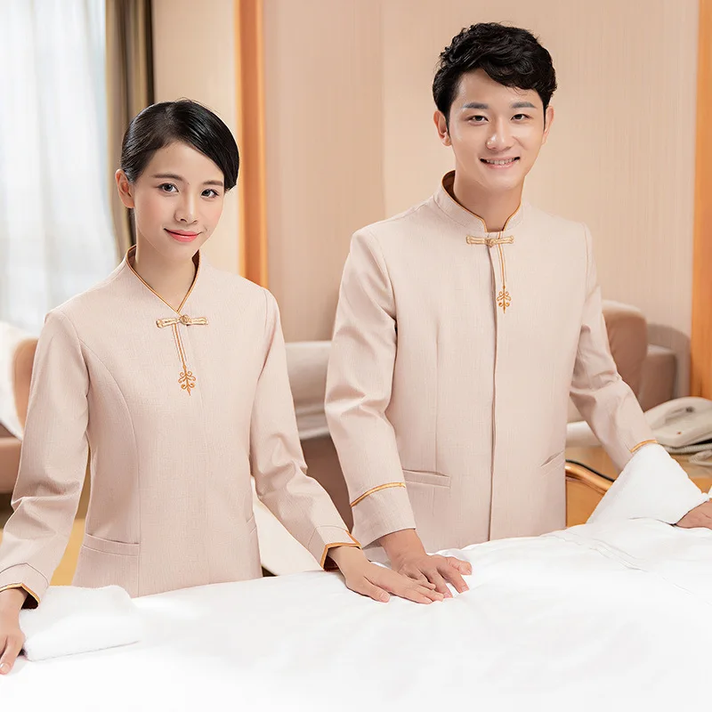 

2020 Chef Uniform Work Clothes Star Hotel Uniform Long Sleeve Pa Aunt Workwear Guest Room Waiter Property Cleaner Autumn Winter