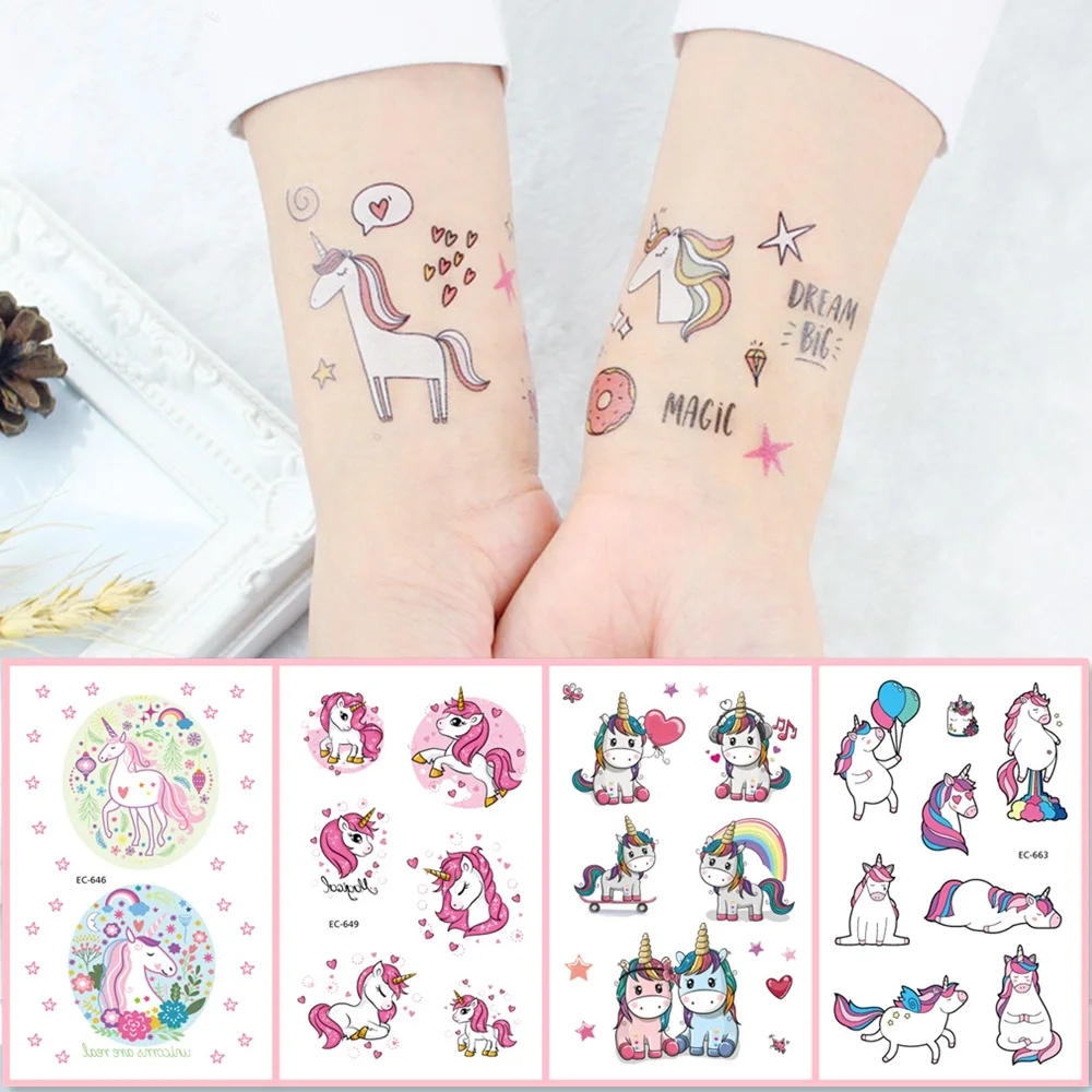 Временные тату наклейки для детей 25 видов единороги милая мультяшная лошадь