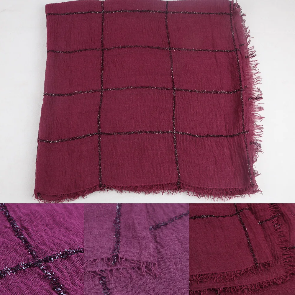 

2021 New Design Crinkle Crimp ripped cotton turban hijab with glitter lace lines Sequins women's head scarf wrinkle shawl