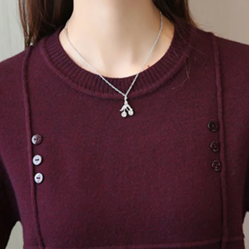Осенние повседневные вязаные свитеры женские пуловер средней длины Дамская