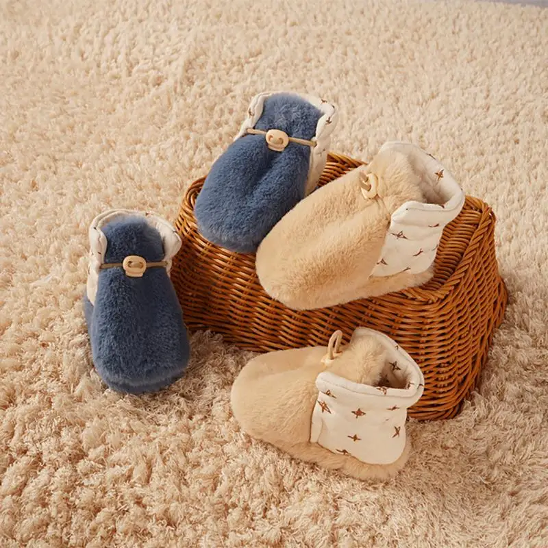 

Toddler Newborn Baby Crawling Shoes Booties Boy Girl Slippers Trainers Fur Winter Flower First Walker Kids Shoes Gift