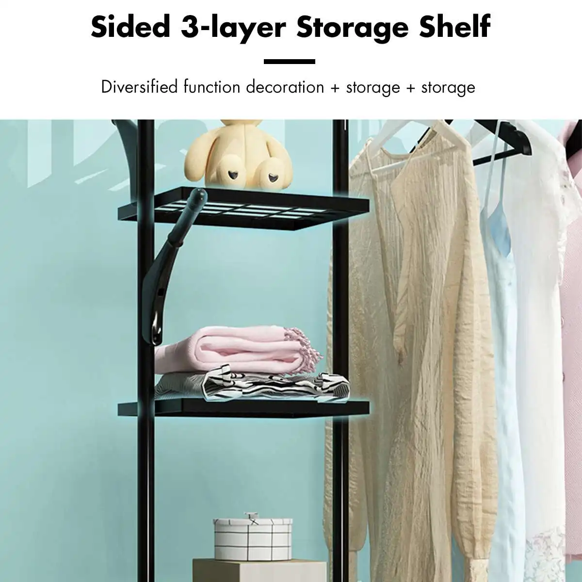 

Multi-layers Clothes Hanger Storage Rack Floor Coat Rack With Wheels Bedroom Wardrobe Home Furniture Clothing Drying Rack