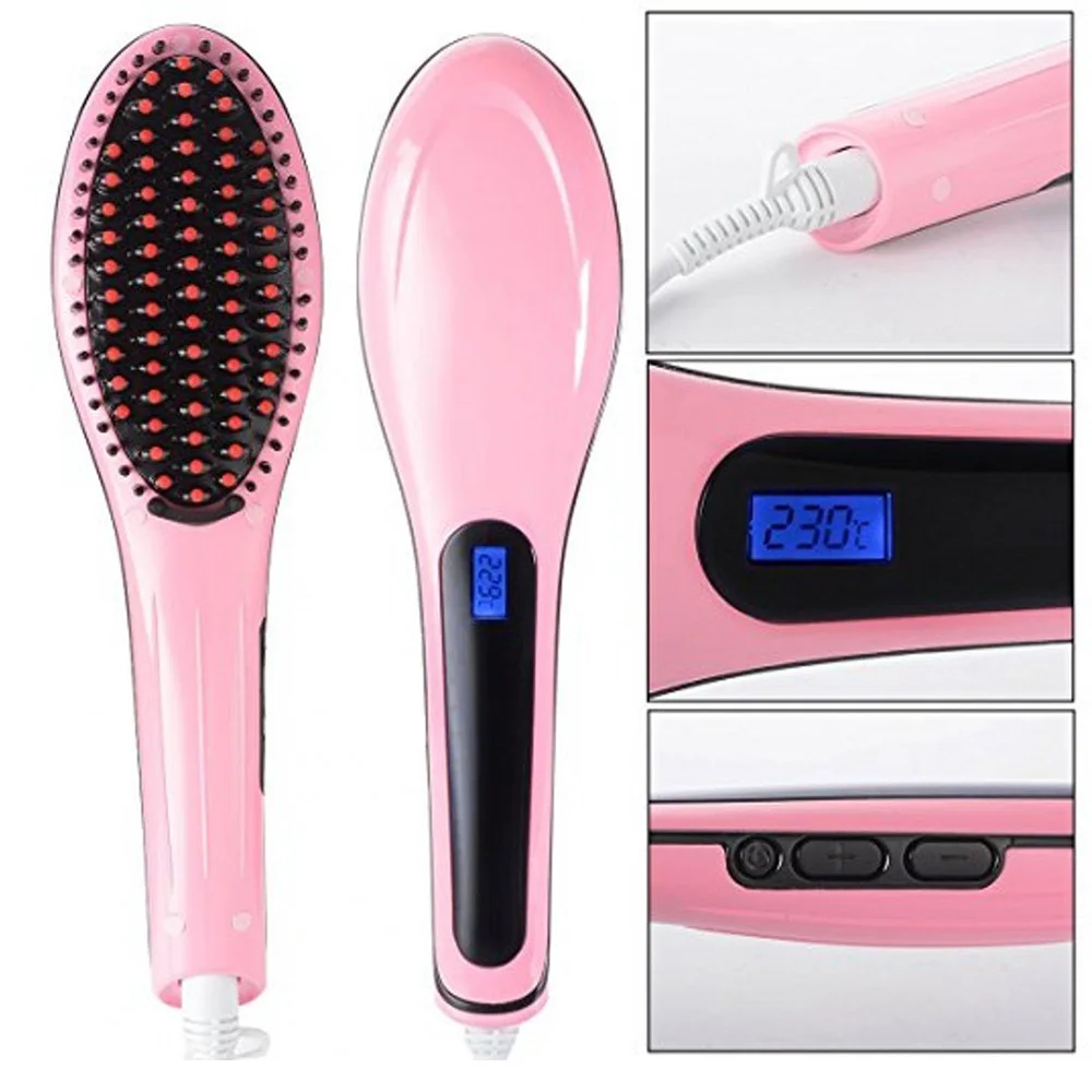 

Wholesale Electric Hair Straightener Brush Hair Brush Comb Advanced Digital Comb Heating Ionic Hair Brush