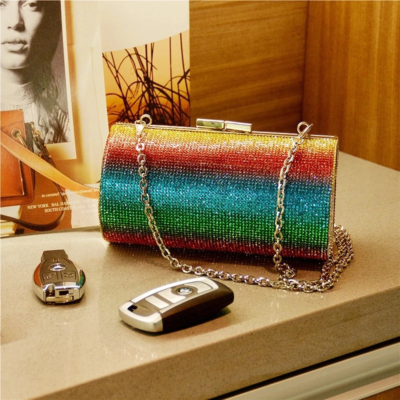 Fashion bag evening bags Rainbow diamonds design Fashion Rainbow diamonds design cute chain shoulder handbag for women cthan