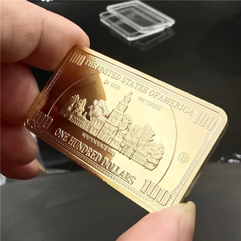 24k золотой стержень США 100 доллар 44*28*3 мм квадратный металлический значок поделки