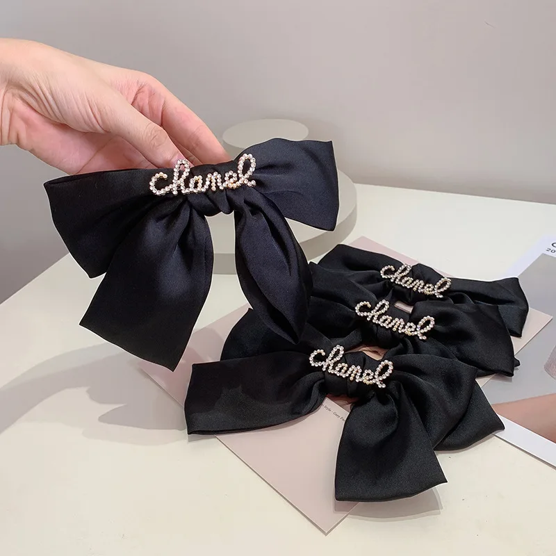 Атмосфера в стиле ретро черные шелковистые атласный бант заколка для волос с
