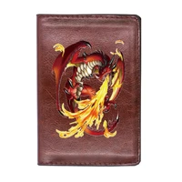 high quality leather vintage mysterious fire dragon passport cover id credit card case