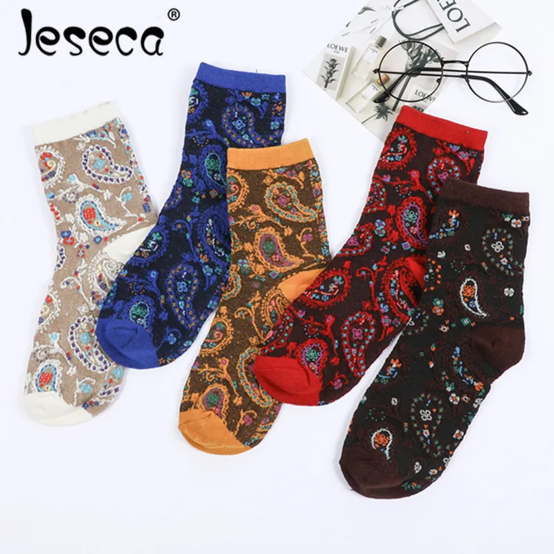 

Женские Жаккардовые носки Jeseca, теплые хлопковые носки до щиколотки с тотемным рисунком в этническом стиле, на осень и зиму, рождественские п...