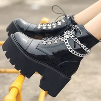 2021 women ankle high platform boots wedges thick bottom chain decoration females shoes fashion comfort punk autumn big sizes 42