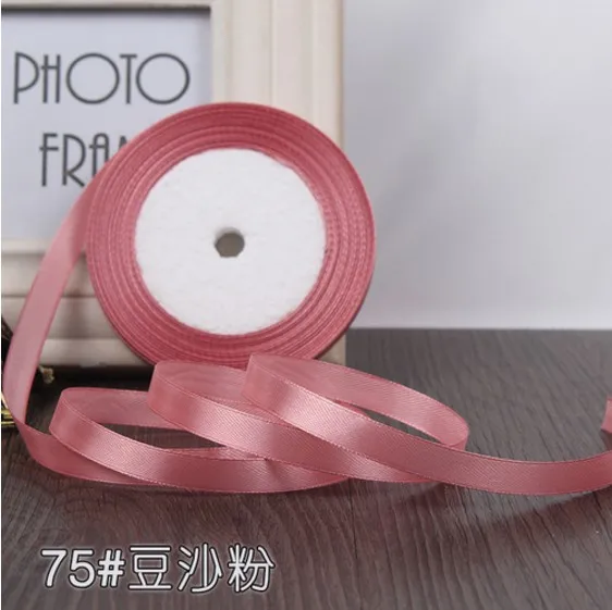 No75 Bean paste pink 6 мм 1 см 1,5 см 2 см 2,5 см 4 5 см атласными лентами DIY искусственный шелк розы Ремесла поставок швейной фурнитуры Скрапбукинг Материал - Цвет: No75 Bean paste pink