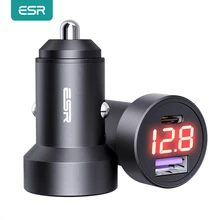ESR Car Charger 36W PD Charger Dual PD USB Quick Charge 3.0 Phone Charger QC3.0 Type C PD Fast Charging Charger Digital Display