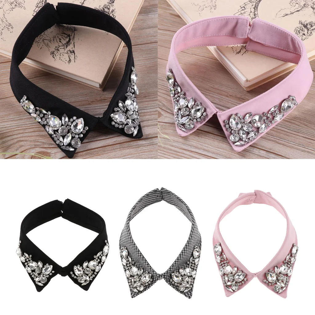 

Womens Crystal Diamonte Detachable Faux Fake Collar Removable False Choker