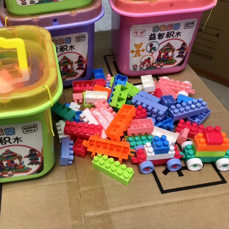 

Children's Educational Toys Plastic Storage Bucket Packaging DIY Early Education Large Particles Assembled Building Blocks Gift
