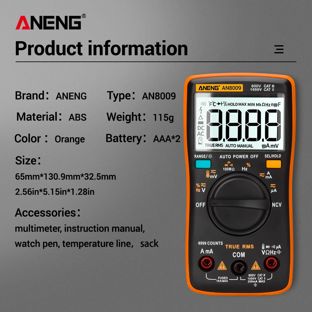 

ANENG AN8009 Digital Multimeter Transistor Tester Capacitor True RMS Tester Automotive Capacitance Meter