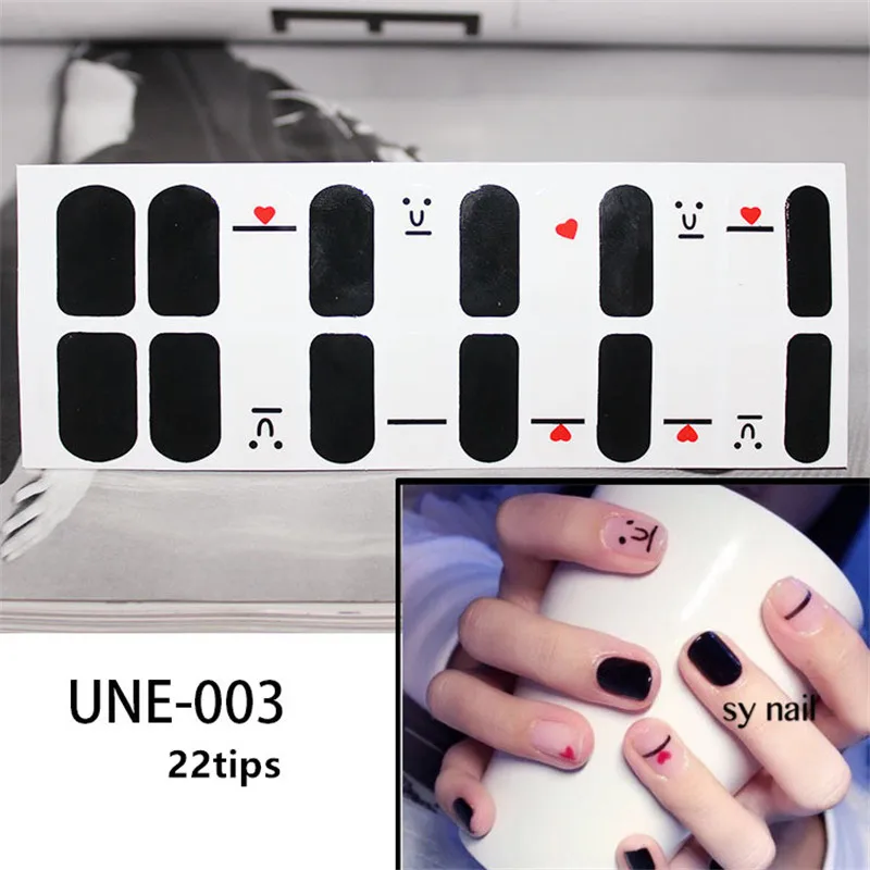 UNE-003 22 подсказки/лист Корея Модный цветной стикер для ногтей Французский на весь ноготь обертывания лак для ногтей Наклейка японский дизайн ногтей Предварительно Разработанный Прямая поставка - Цвет: UNE-003