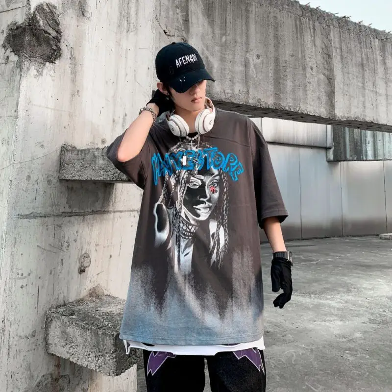 

UNCLEDONJM Graffiti Graphic t-shrit retro T-shirt graphic tees streetwear oversized t shirt harajuku Tops Tees 3009