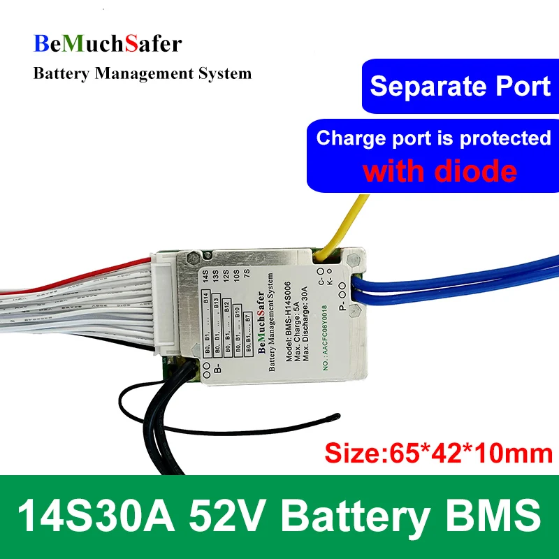 

BeMuchSafer 14S 30A BMS 52 в 51,8 в 50,4 в 48 в 14S3 0A аккумулятор BMS зарядный порт с диодом для DIY E-Bike E-Scooter E-мотоциклы
