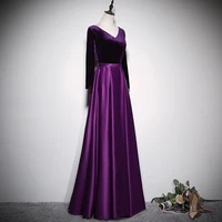 banquet evening dress women noble long temperament luxury purple v neck backless bridesmaid dresses prom party gown