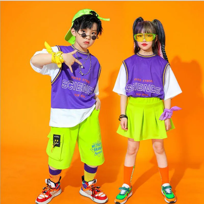 

Kids Concert Dance Costumes Hip Hop Outfits Show Clothes Street Wear Tshirt Tops Shorts Skirt Girls Boys Jazz Stage Wear Clothes