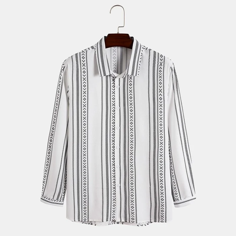 

Men Clothing 2021 Spring and Autumn New Men's Casual Shirts Fashion Lapel Long-sleeved Striped Men's Shirts