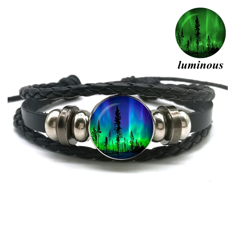 Северное сияние светящиеся кнопки для браслета Кнопка Плетеный Кожаный Браслет