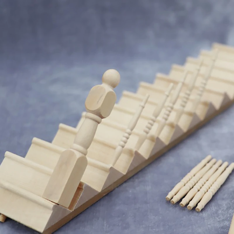 

Dollhouse Miniatures,1/12 Wooden Stair Stringer Step Staircase with Handrail Model Doll House Decor Model