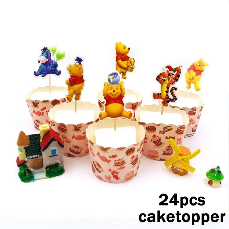 24Caketopper 10 детских одноразовых столовых приборов с изображением медведя Винни, ложки, праздничные принадлежности для дня рождения, праздничные украшения, вечерние подарки - Цвет: 24Caketopper