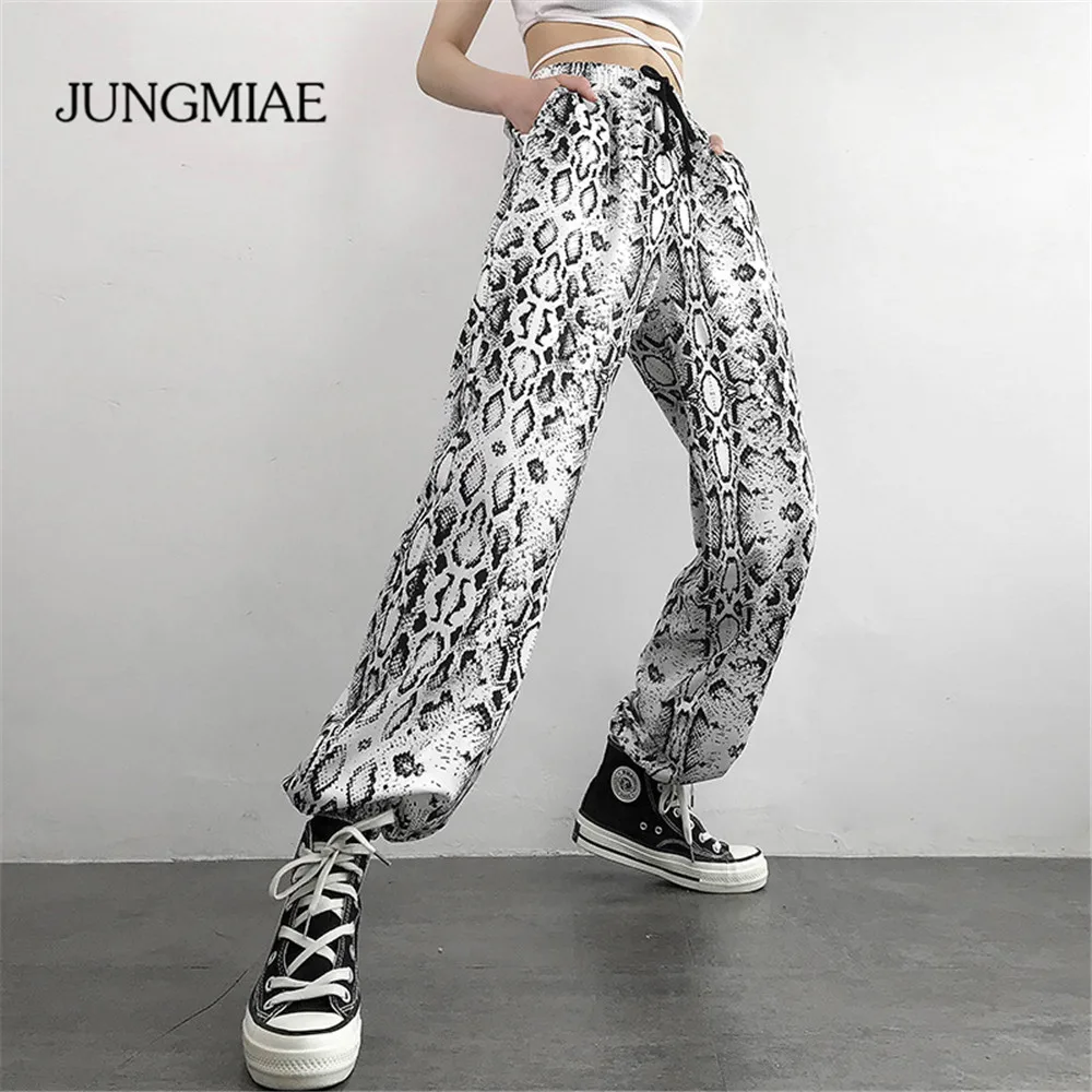 Женские брюки карандаш JUNGMIAE повседневные спортивные со змеиным принтом удобные