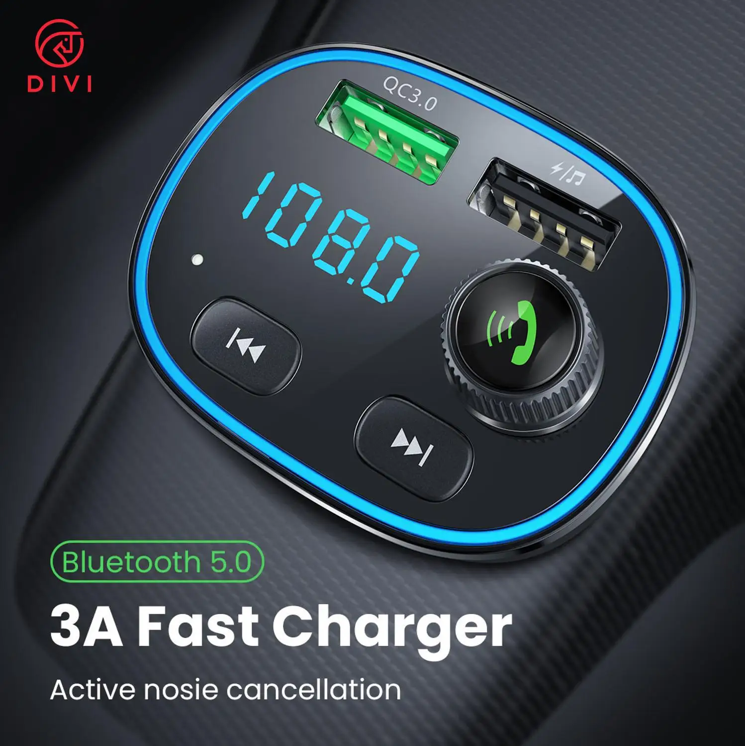 Автомобильное зарядное устройство DIVI QC 3 0 с FM передаточным устройством