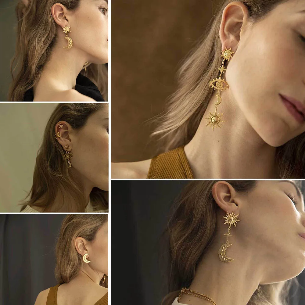 Женские винтажные серьги подвески MLING золотые геометрические с глазами дьявола