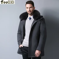 boollili winter coat mens down jacket plus size long down coat with real fox fur hood middle aged detachable liner parka