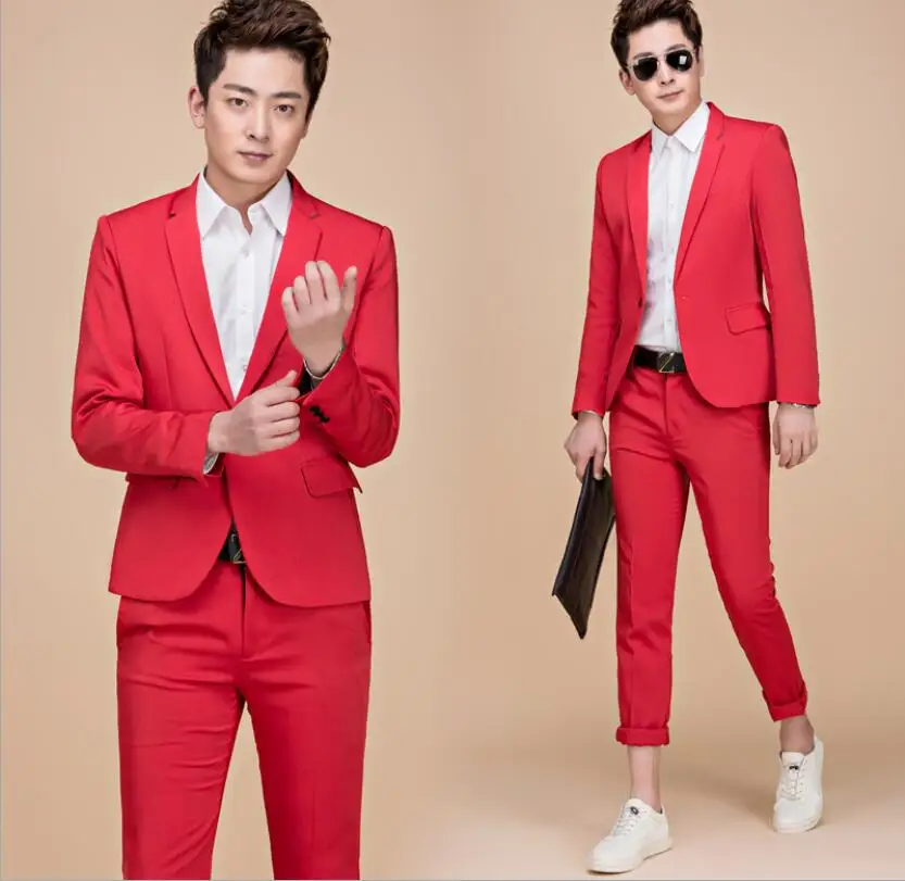 Красный зеленый синий костюм (пиджак + брюки) неоновый Блейзер комплект