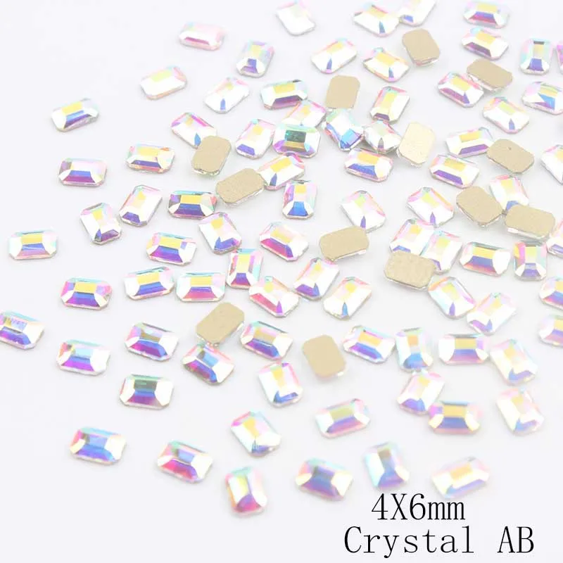 Crystal AB 100 шт BIGpack Стразы для ногтей 4x6 мм длинные Восьмиугольные цветные камни стеклянные стразы для дизайна ногтей для 3D украшения ногтей - Цвет: Crystal AB