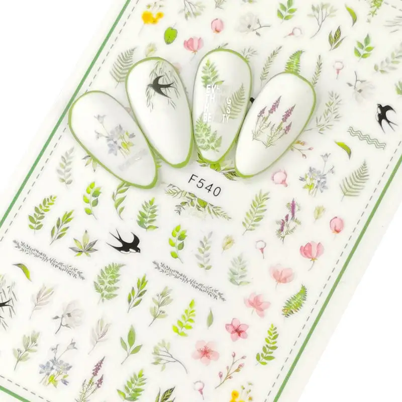 

Colorful Flower Leaf Plants Leaves Summer 3D Nail Sticker Lavender Mandala Nail Art Adhesive Stickers Nail Decorations DIY