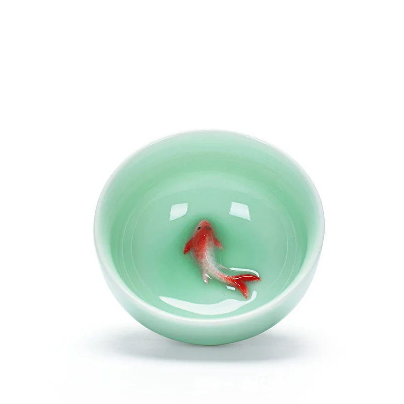 Зеленый Китайские фарфоровые чайные чашки Celadon рыба чайная чашка набор листовая чайная посуда Улун чай керамический Китай Чайные Наборы кунг-фу - Цвет: Зеленый