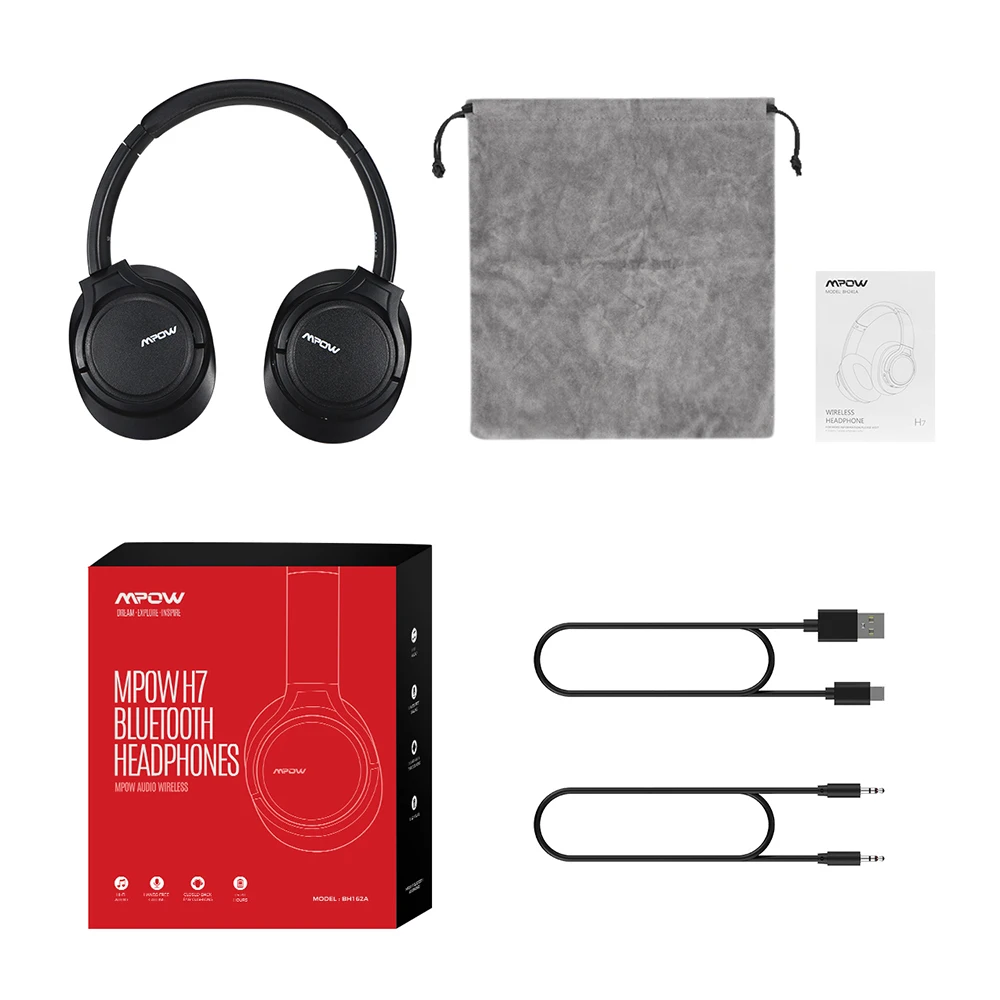 Mpow H7 большой размер над ухом Bluetooth Наушники Hi-Fi стерео шумоподавляющие наушники с микрофоном и сумкой для переноски для iPhone/iPad