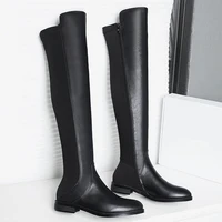 genuine leather over the knee high boots casual ladies sock shoes platform spring winter women long footwear