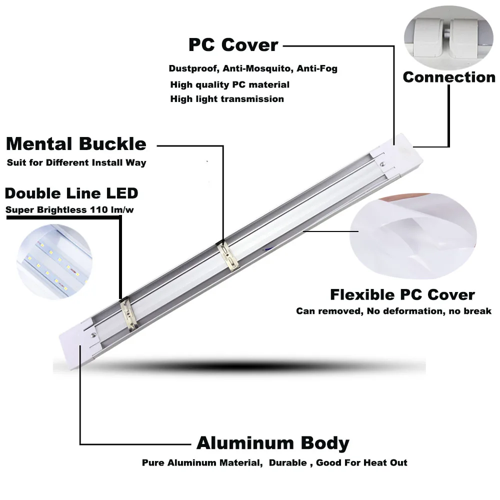 10pc/lot 10W 20W 40W LED Tube Linear Light Batten Clean Purification Tri-proof purified lamp For Garage | Лампы и освещение